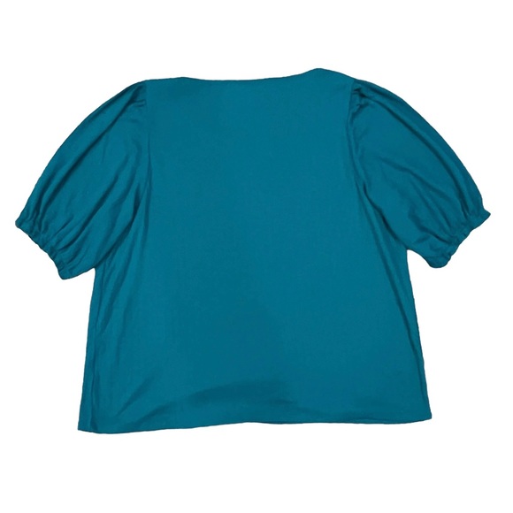 SOLD- LC Lauren Conrad Short Puff Sleeve Ribbed Blue Top Size XL - Picture 5 of 5